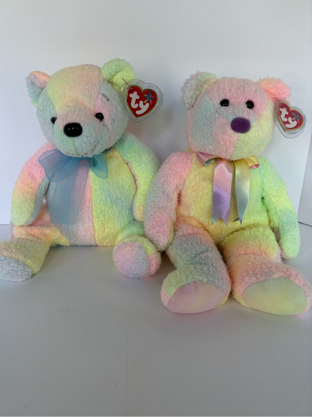 VTG Ty Beanie Buddy Teddy Bears Pastel Tie-Dye Bear Duo Bundle - Mellow & Groovy